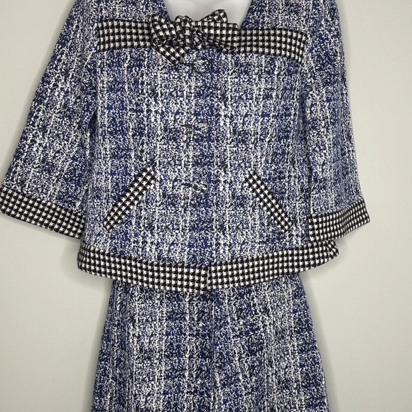 CAbi Reina 21 Club Suit Set Jacket Small & Skirt Size 2 Blue Black Tweed Set - Picture 10 of 11